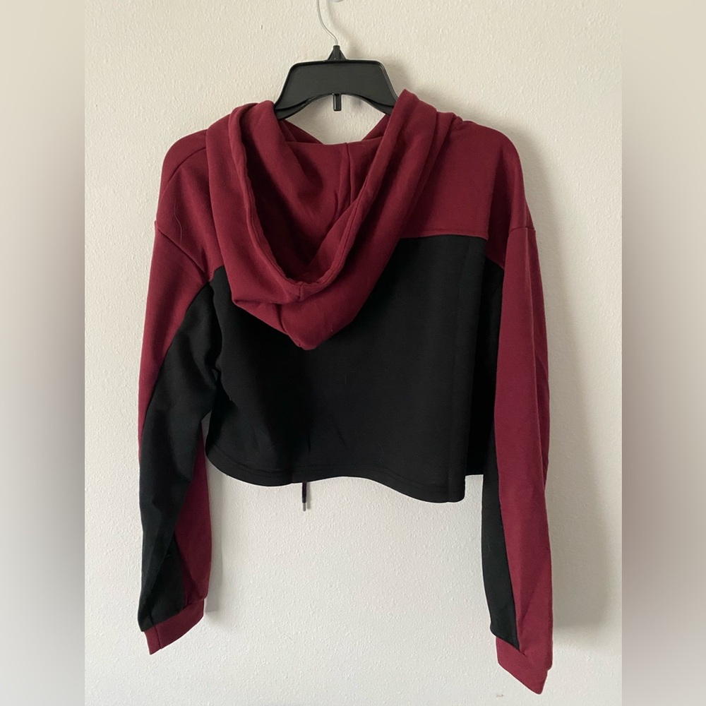 Cropped two tone cut out hoodie